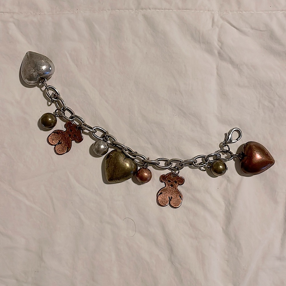 Two-toned stainless steel TOUS chunky heart charm bracelet